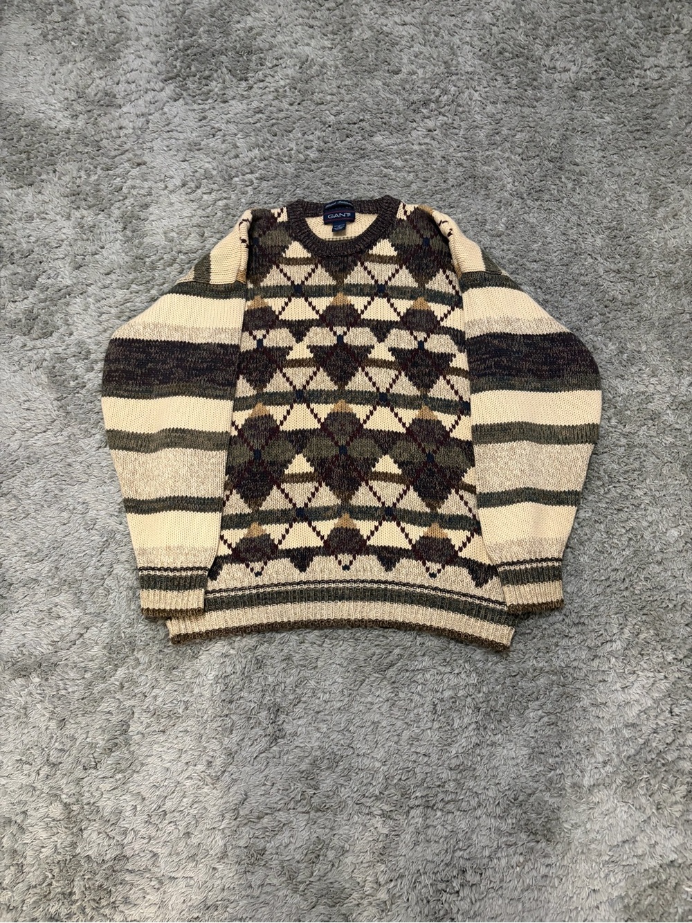 Vintage GANT Hand Intarsia Geometric Cotton Grandpa Sweater Men’s M.